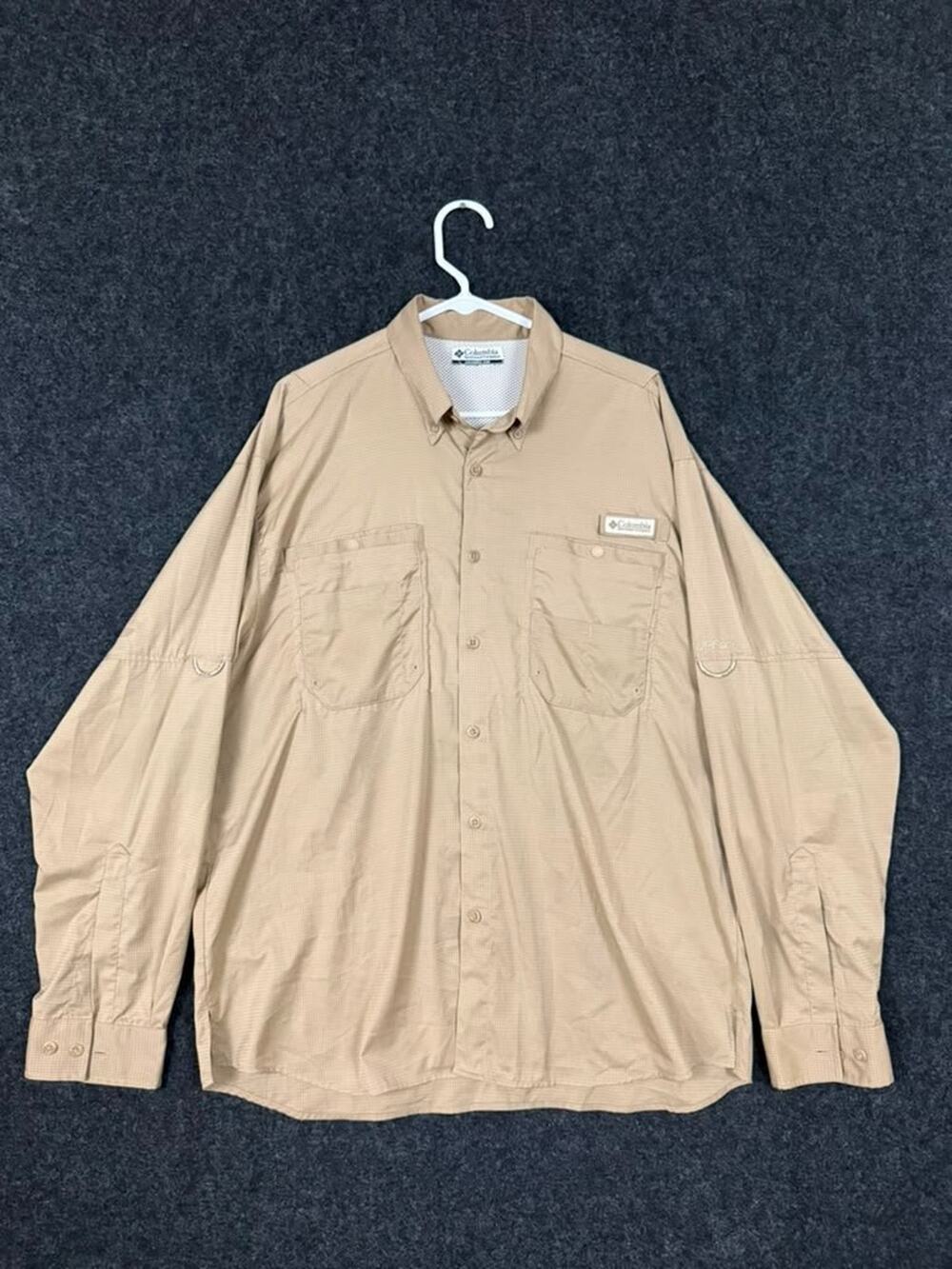 Columbia PFG UPF 30 vented fishing shirt men's large beige long sleeve